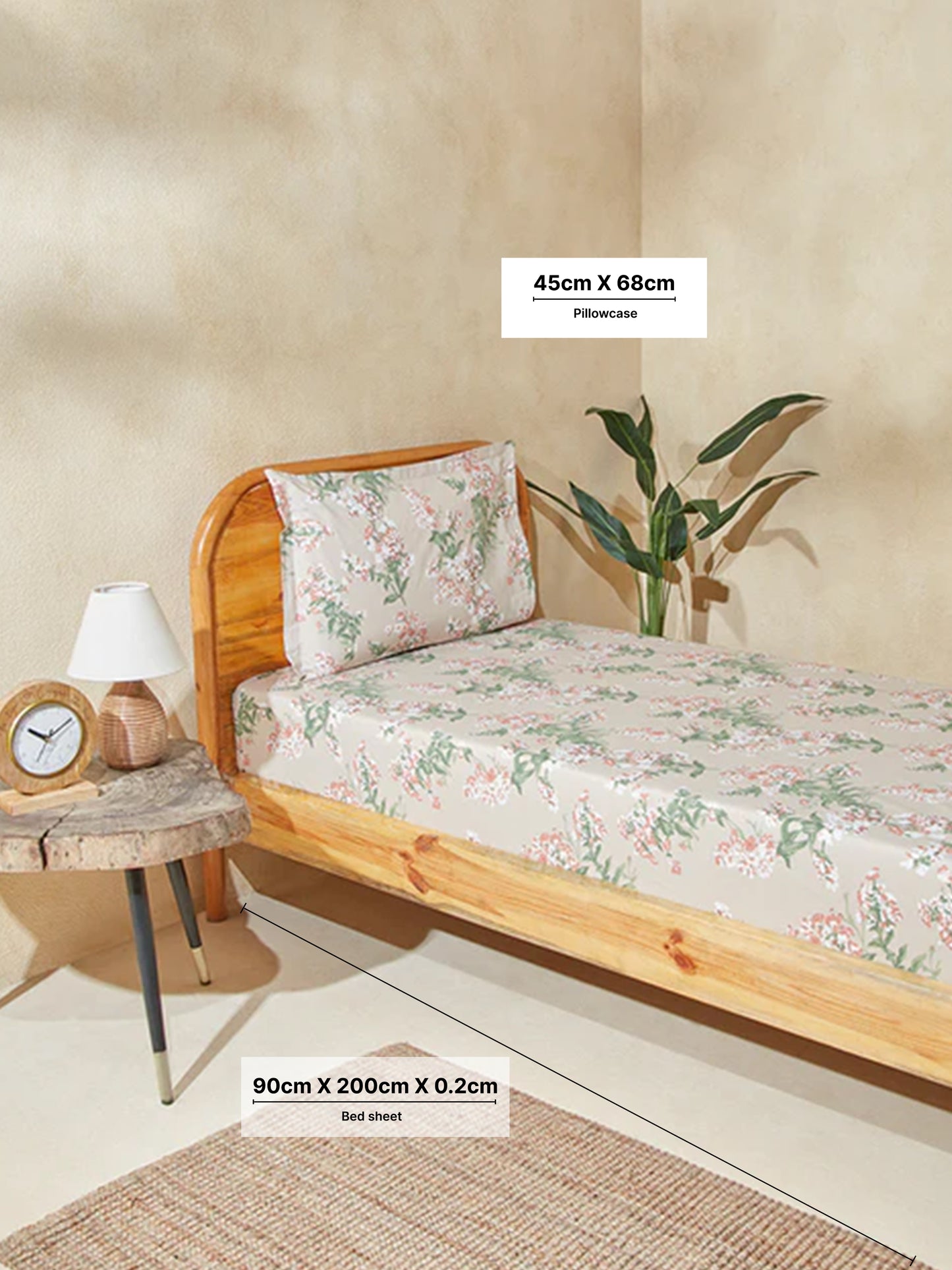 Westside Home Rust Botanical Single Bed Fitted Sheet and Pillowcase Set