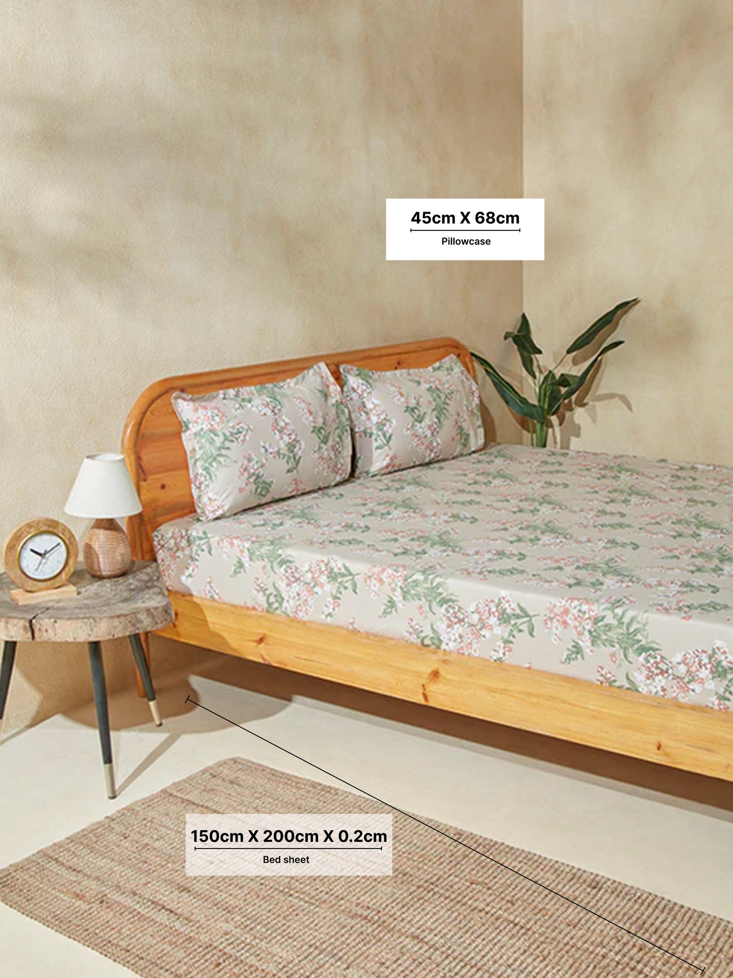 Westside Home Rust Botanical Double Bed Fitted Sheet and Pillowcase Set