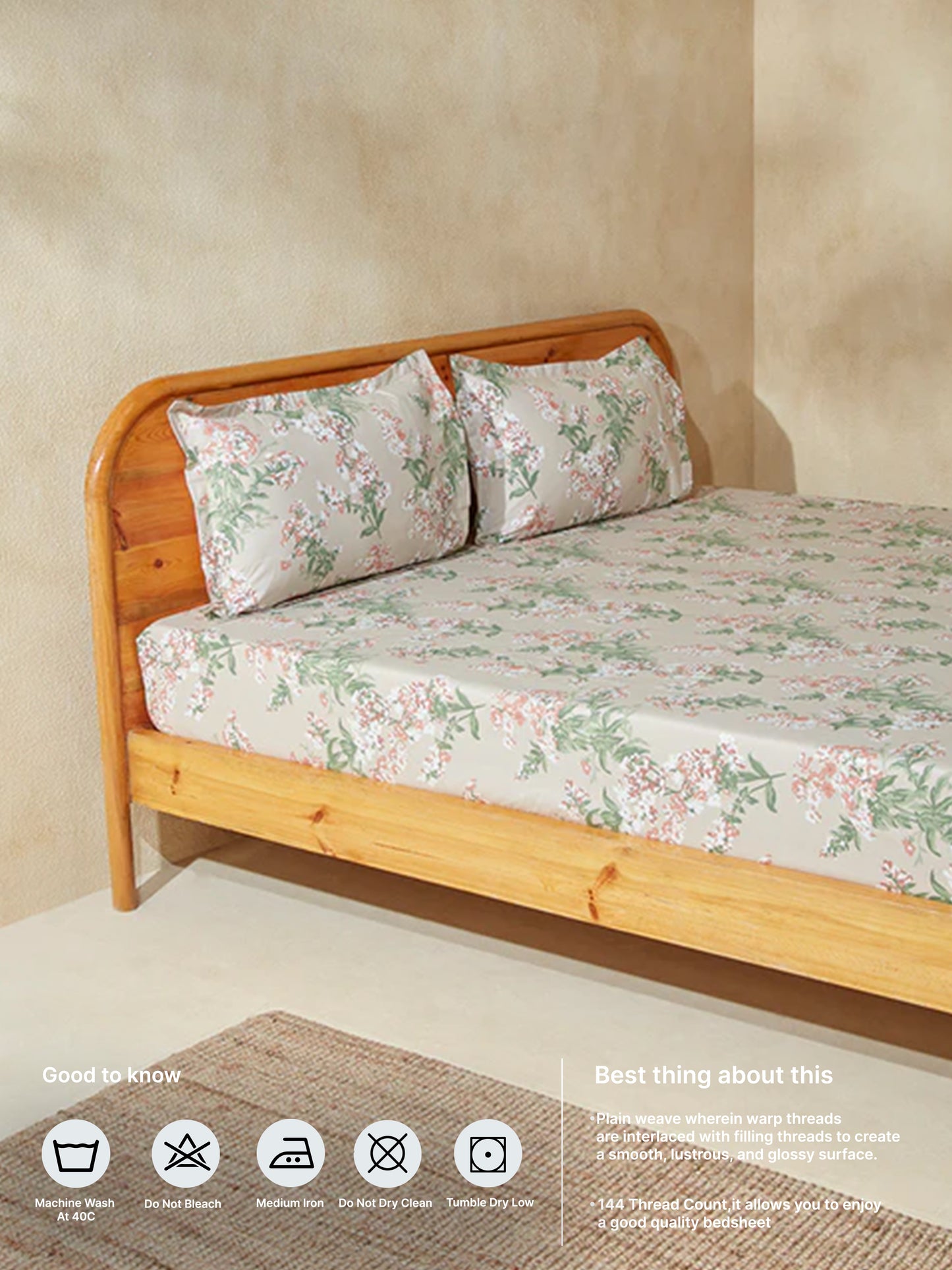 Westside Home Rust Botanical Double Bed Fitted Sheet and Pillowcase Set