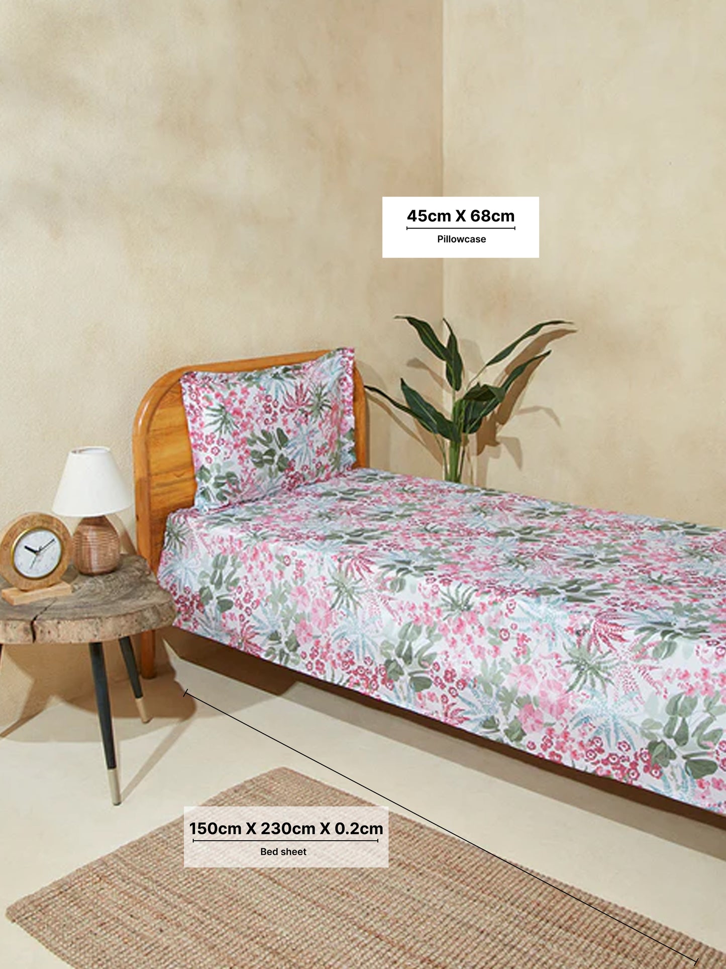 Westside Home Aqua Floral Single Bed Flat Sheet and Pillowcase Set