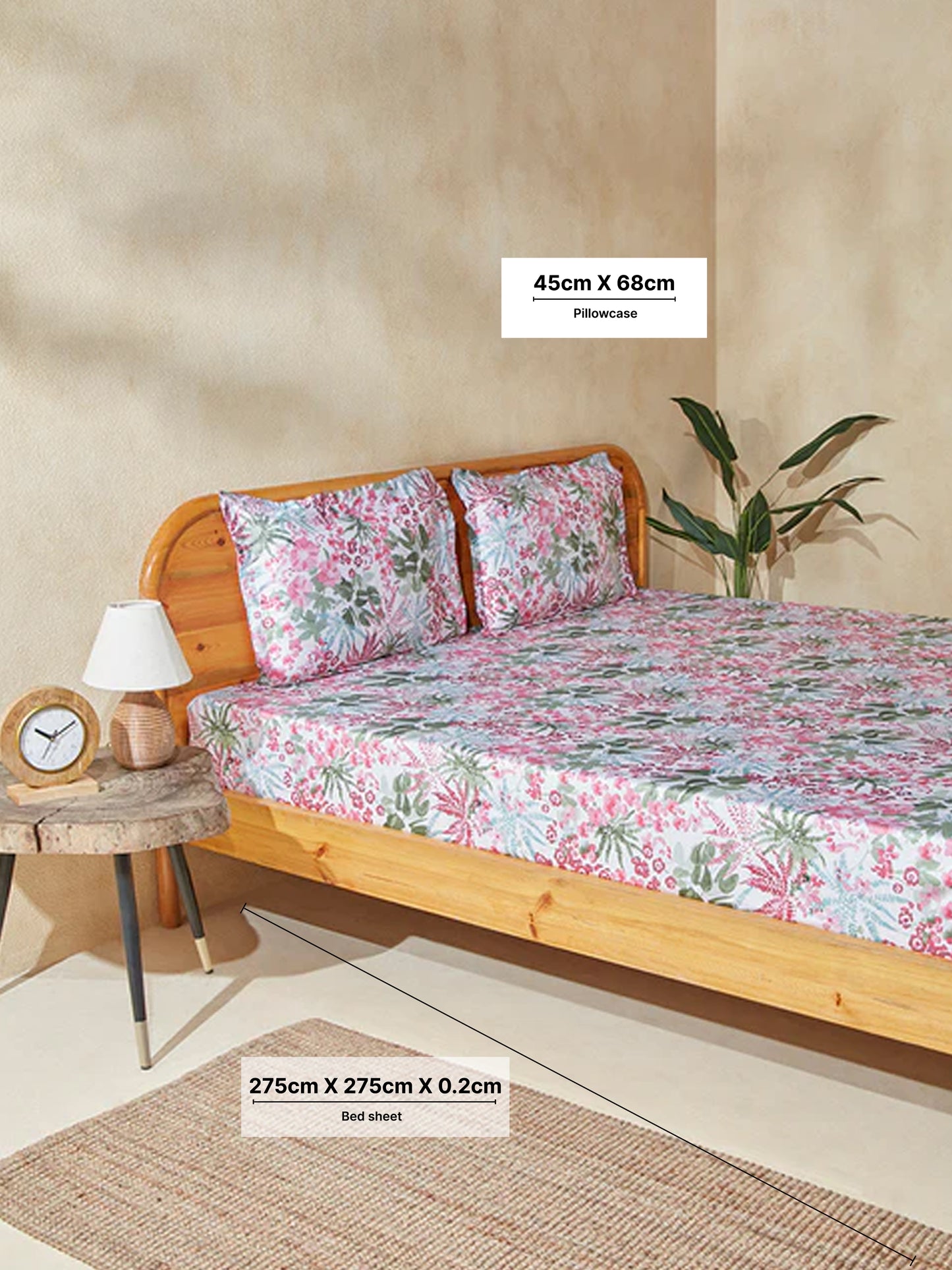 Westside Home Aqua Floral King Bed Flat Sheet and Pillowcase Set