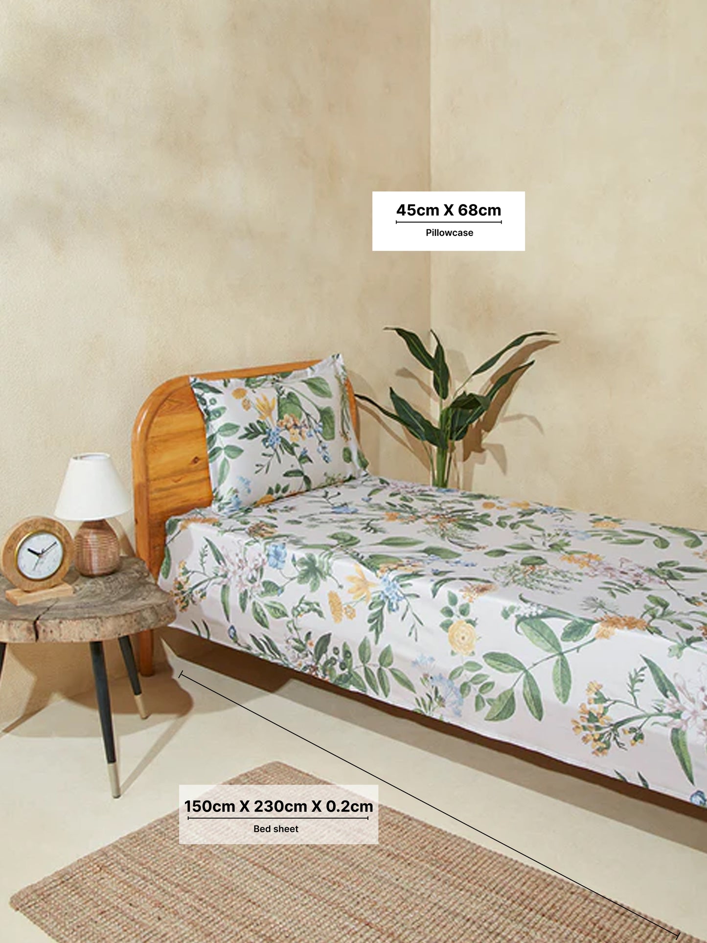 Westside Home Mint Floral Single Bed Flat Sheet and Pillowcase Set