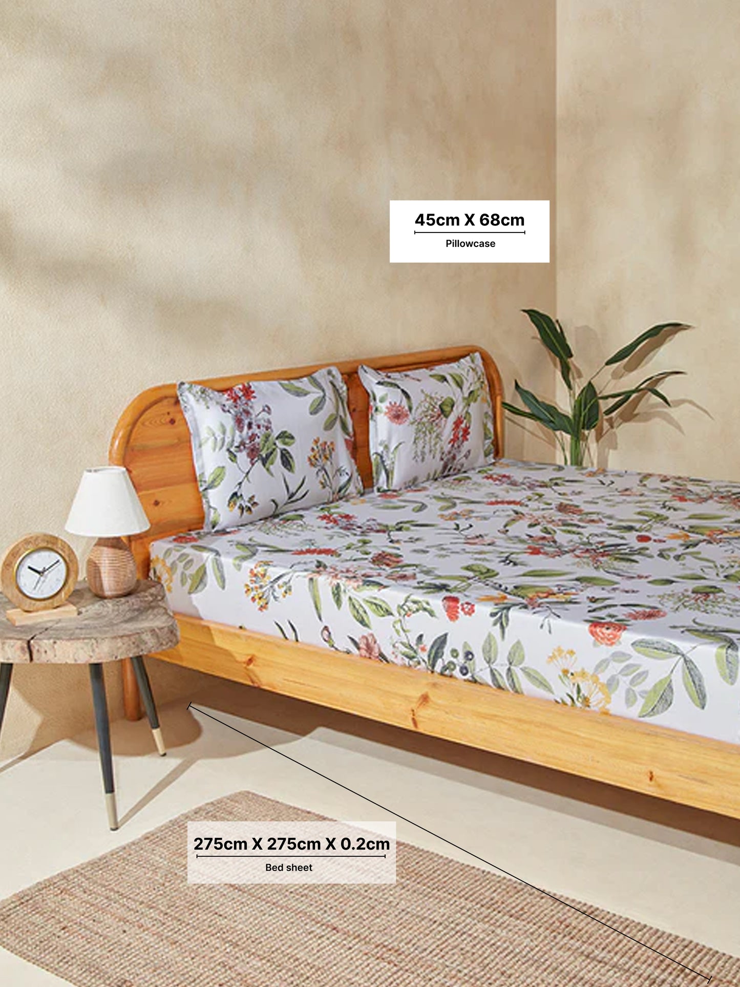 Westside Home Multicolour Floral King Bed Flat Sheet and Pillowcase Set