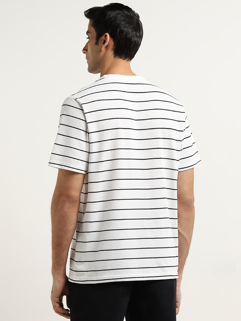 WES Lounge White Striped Design Relaxed-Fit T-Shirt