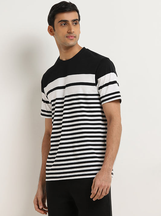 WES Lounge White Striped Printed Relaxed-Fit T-Shirt