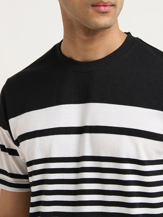 WES Lounge White Striped Printed Relaxed-Fit T-Shirt