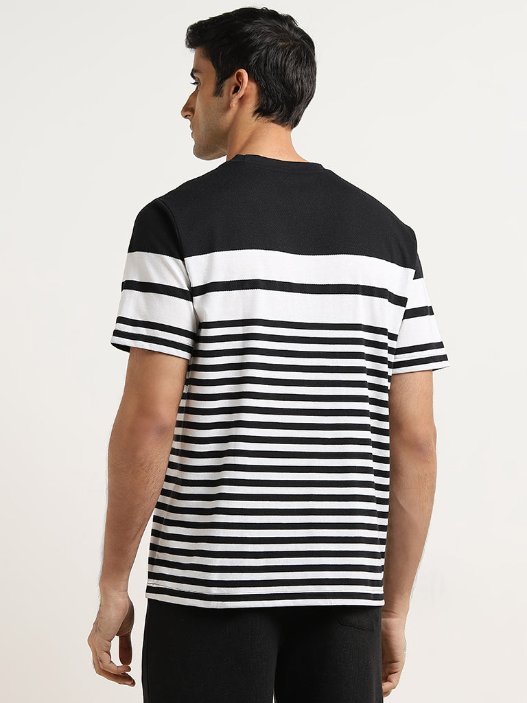 WES Lounge White Striped Printed Relaxed-Fit T-Shirt