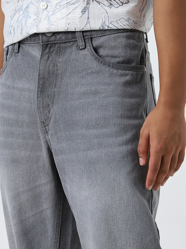 Nuon Light Grey Faded Mid - Rise Relaxed - Fit Jeans