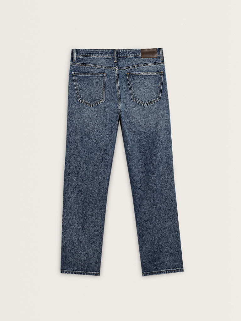 Nuon Blue Washed Mid - Rise Relaxed - Fit Jeans