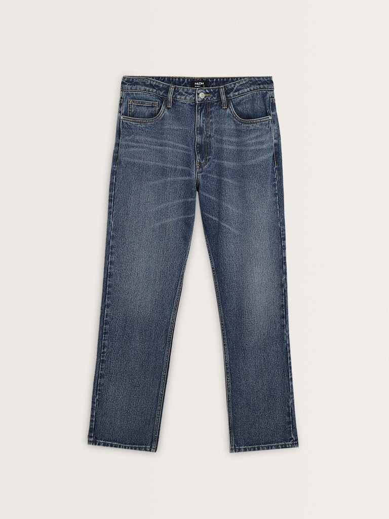 Nuon Blue Washed Mid - Rise Relaxed - Fit Jeans