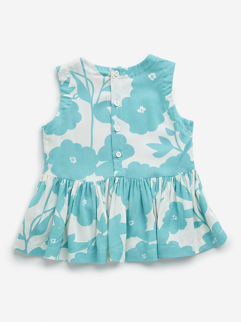 Utsa Kids Aqua Floral Print Peplum Top - (2 -8yrs)