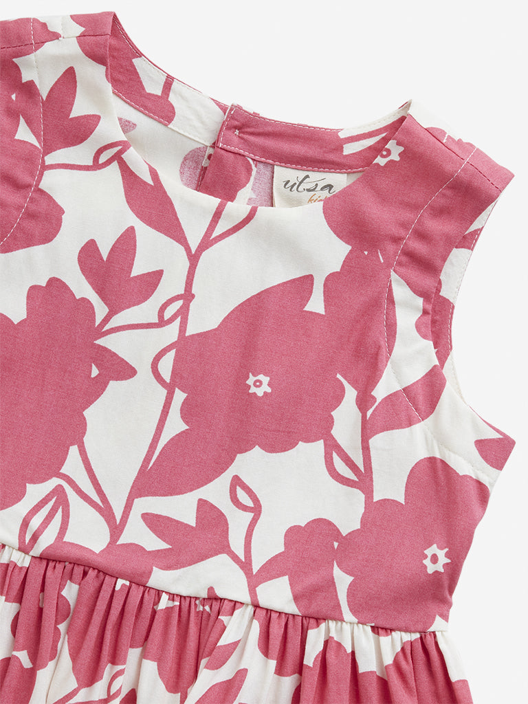 Utsa Kids Pink Floral Print Peplum Top - (2 -8yrs)