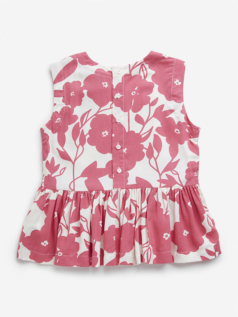 Utsa Kids Pink Floral Print Peplum Top - (8 -14yrs)