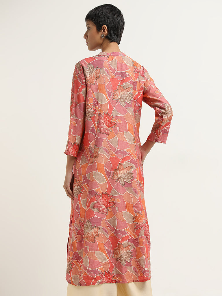 Utsa Coral Geometrical Design A-Line Kurta