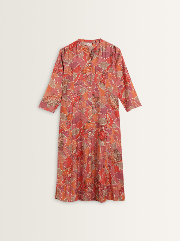 Utsa Coral Geometrical Design A-Line Kurta