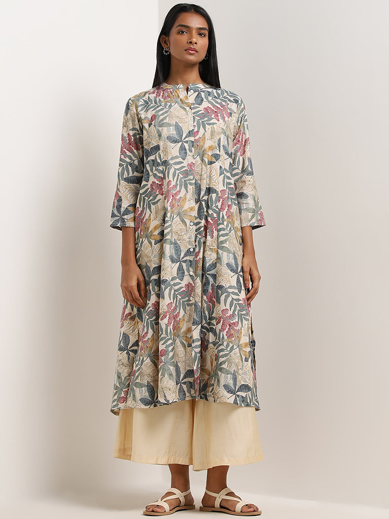 Utsa Multicolour Foliage Print A-Line Kurta