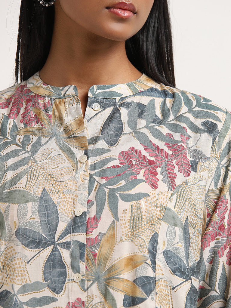 Utsa Multicolour Foliage Print A-Line Kurta