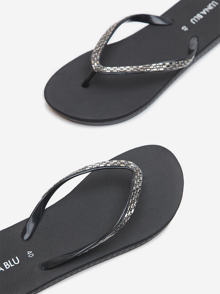 LUNA BLU Black Diamante Detailed Flip-Flop