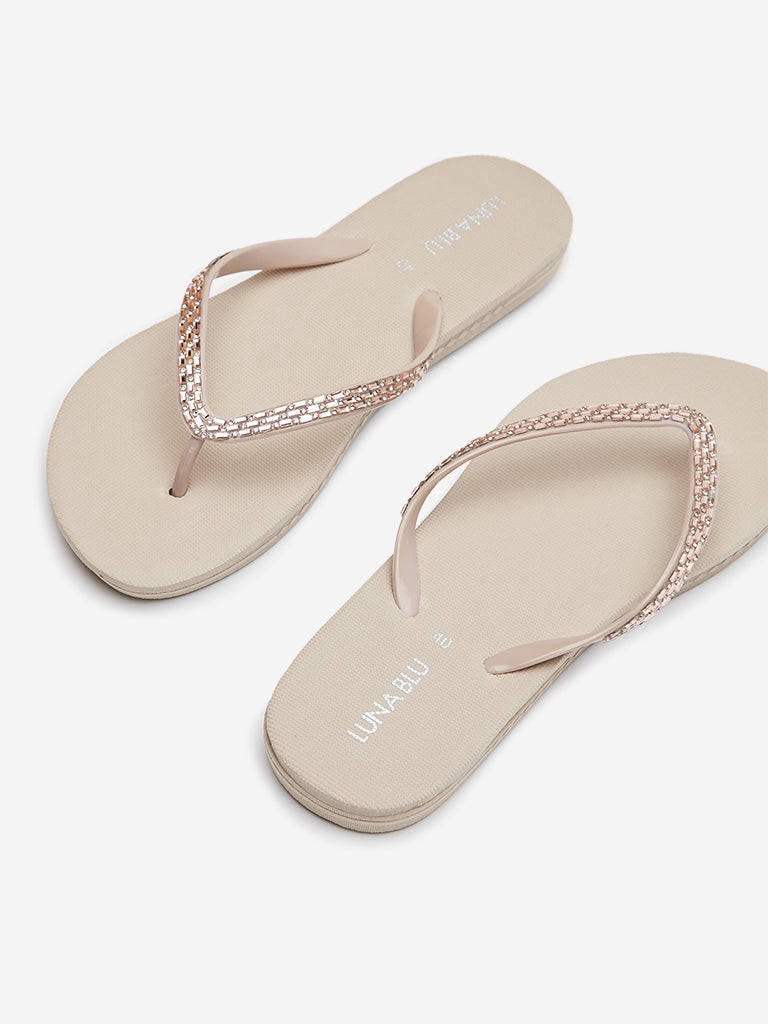 LUNA BLU Light Beige Embellished Flip-Flop