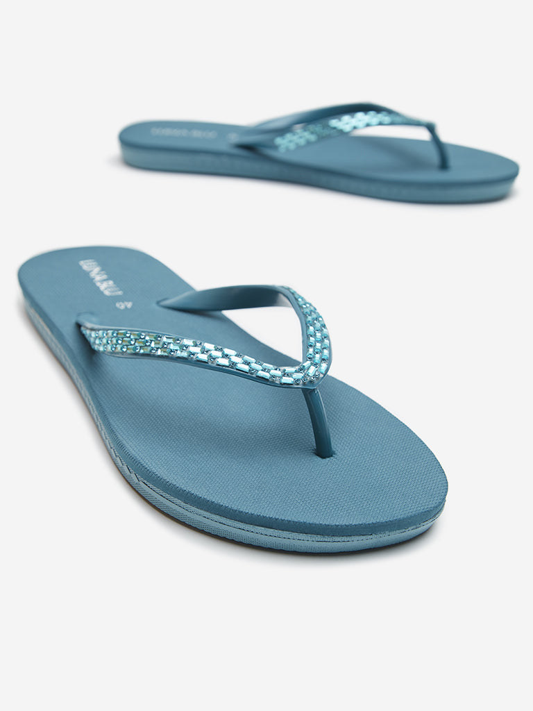 LUNA BLU Dark Green Embellished Flip-Flop