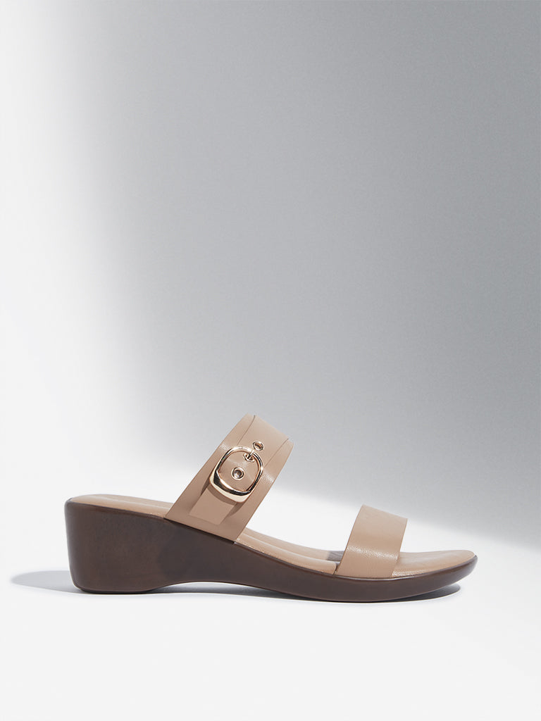 LUNA BLU Beige Dual Strap Wedge Heel Sandals