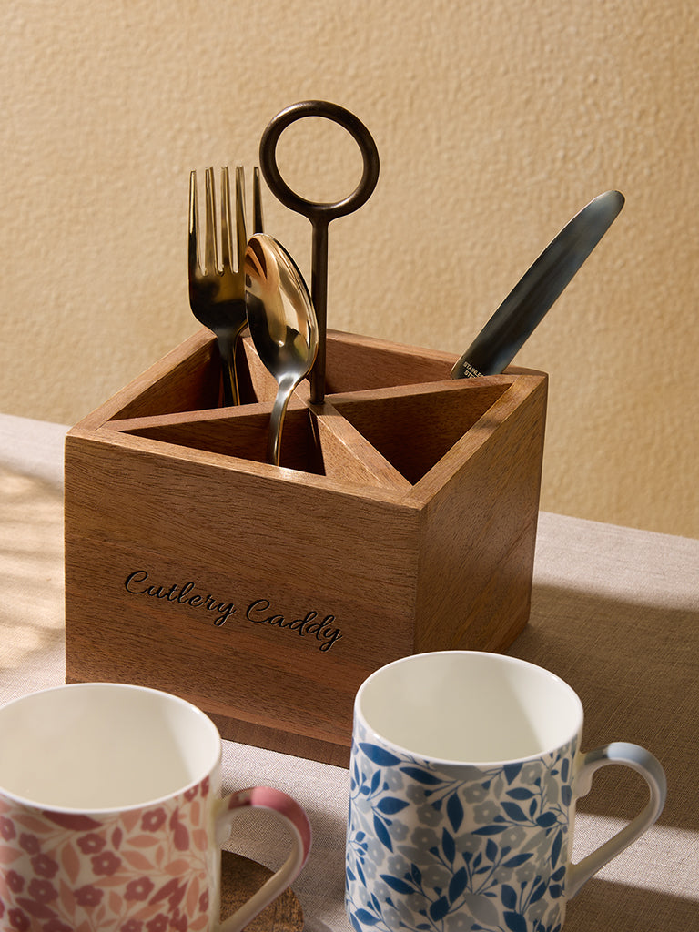 Westside Home Light Brown Wooden Cutlery Caddy