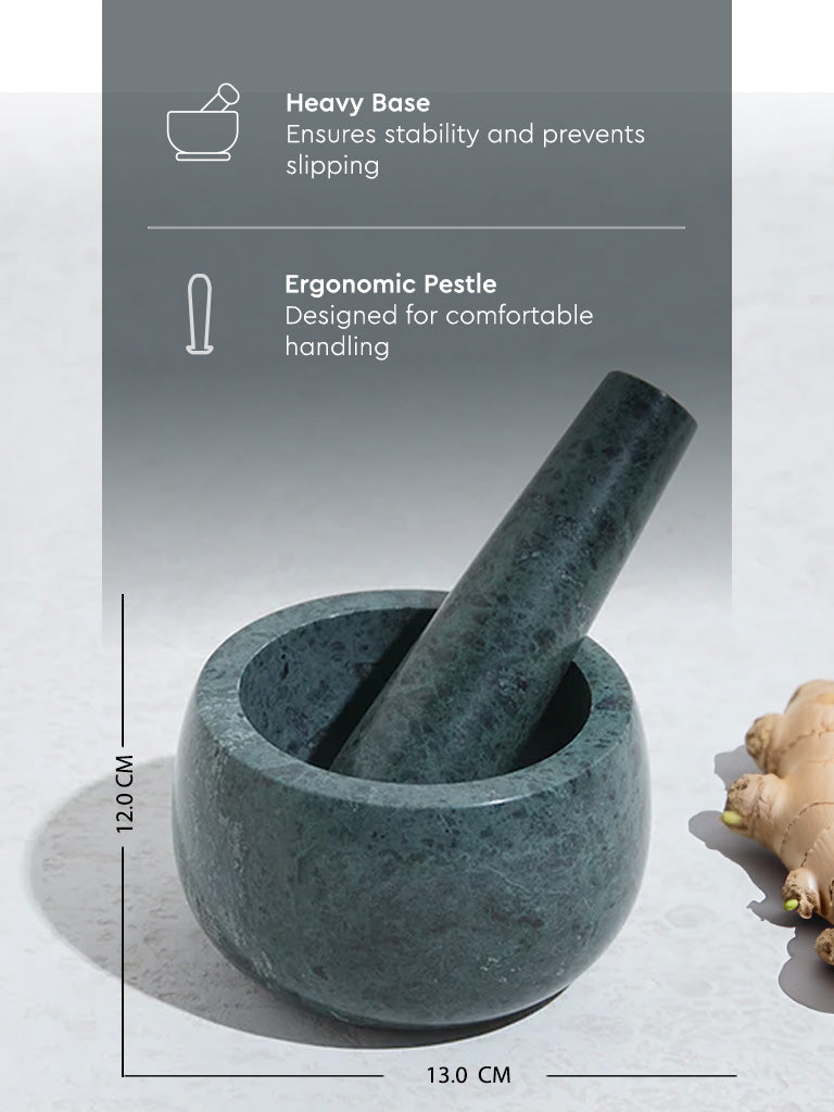 Westside Home Dark Green Marble Mortar and Pestle