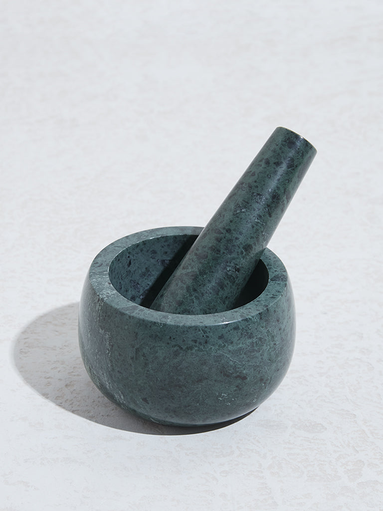 Westside Home Dark Green Marble Mortar and Pestle