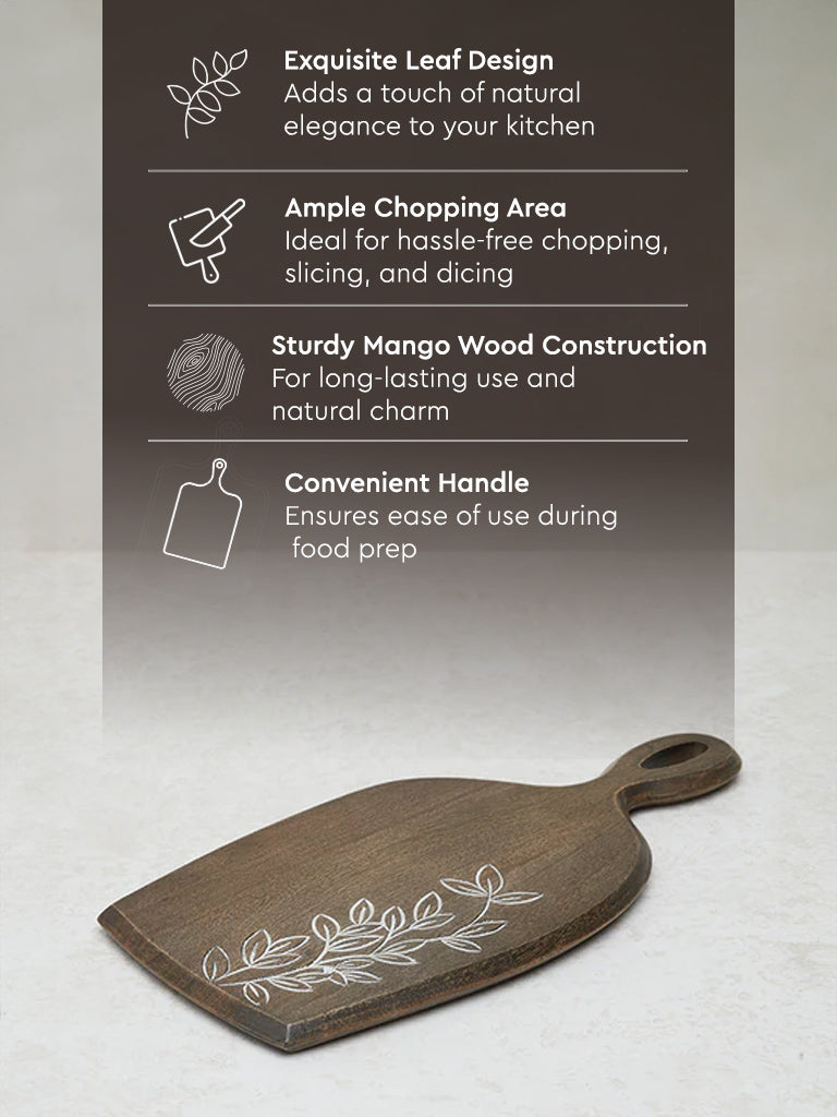 Westside Home Dark Brown Leaf Design Wooden Chopping Board - Medium