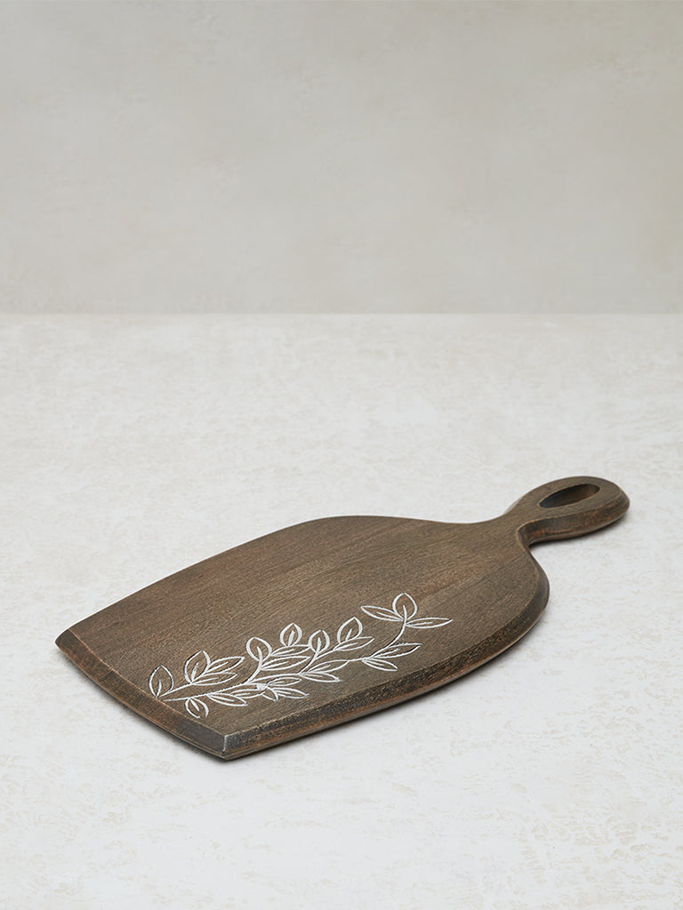 Westside Home Dark Brown Leaf Design Wooden Chopping Board - Medium