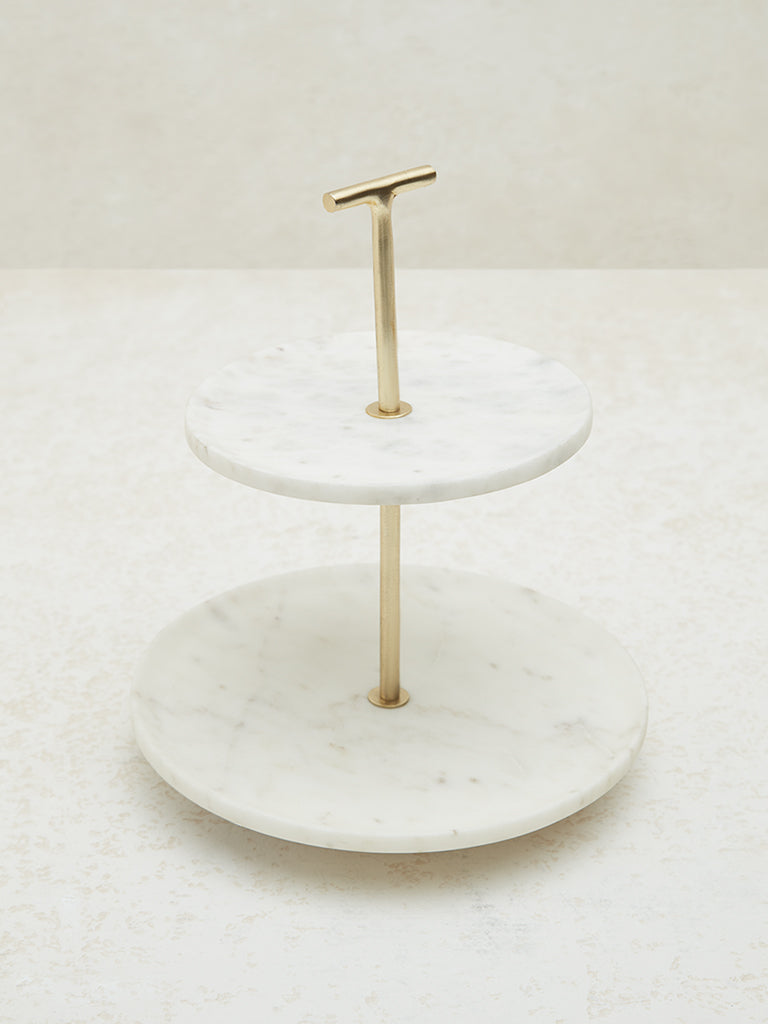 Westside Home White Two-Tier Marble Cake Stand