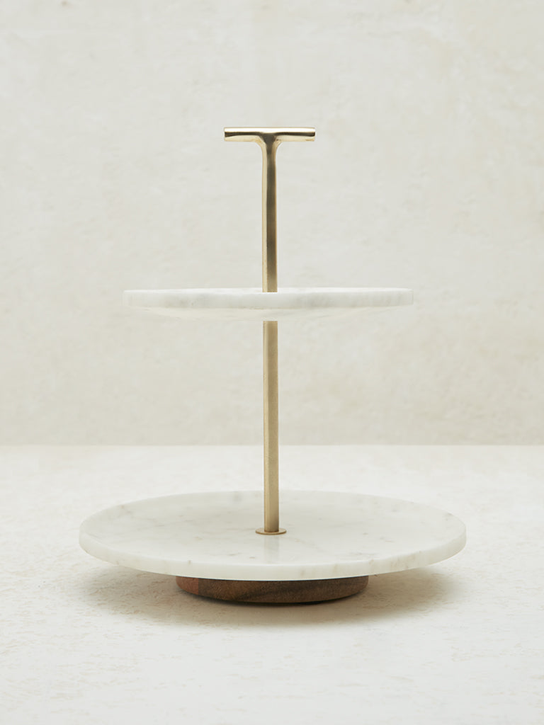 Westside Home White Two-Tier Marble Cake Stand