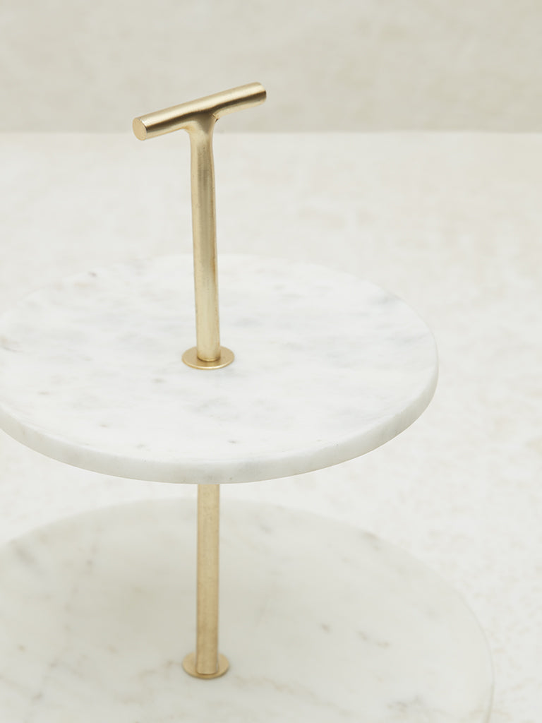 Westside Home White Two-Tier Marble Cake Stand