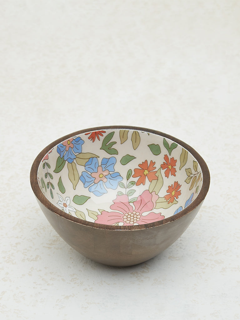 Westside Home Multicolour Floral Printed Wooden Bowl - Small