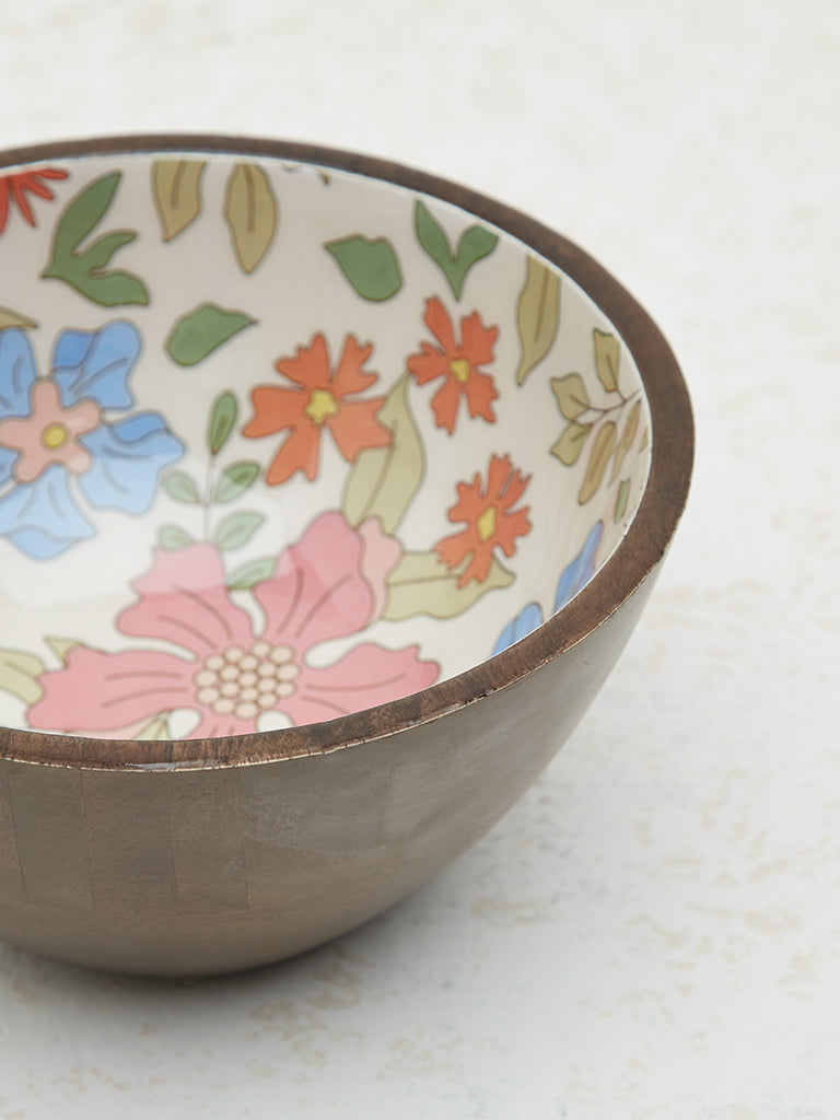 Westside Home Multicolour Floral Printed Wooden Bowl - Small