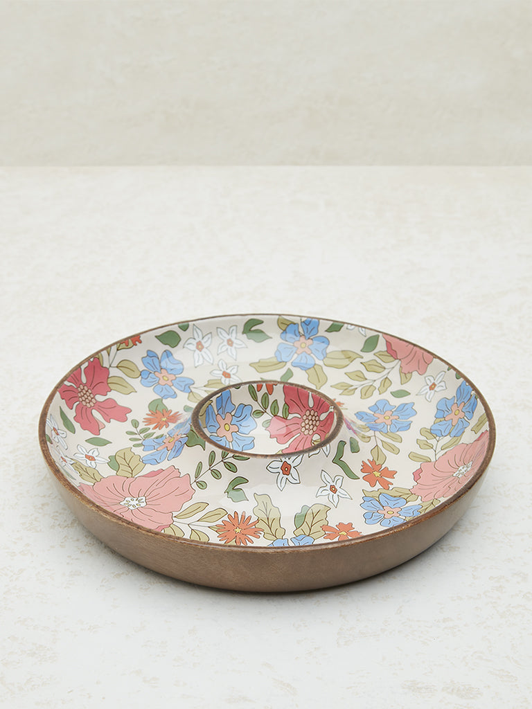 Westside Home Multicolour Floral Printed Wooden Chip and Dip