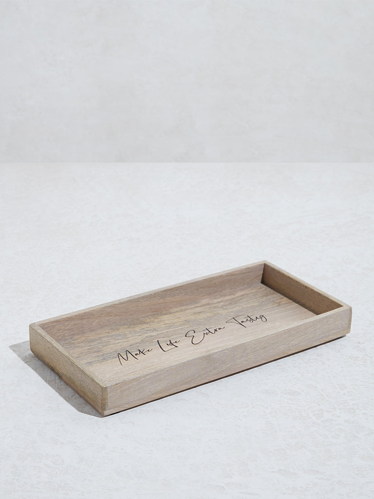 Westside Home Beige Text Design Wooden Serving Tray