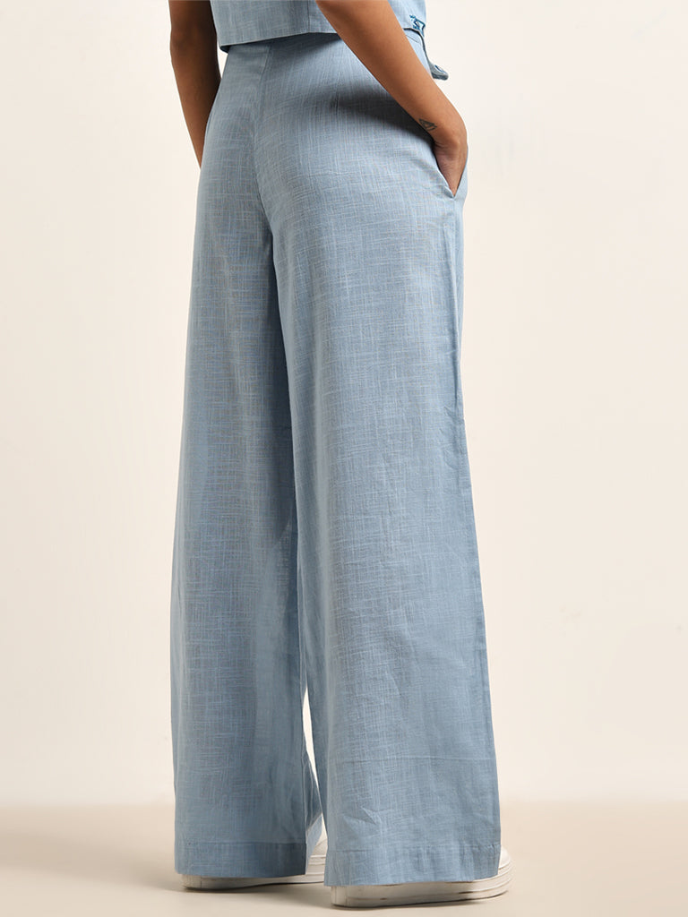 Bombay Paisley Light Blue Flared High-Rise Cotton Pants