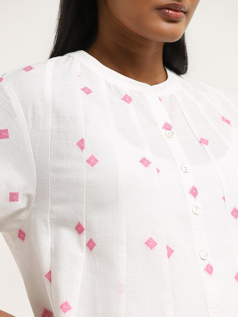 Utsa Pink Geometrical Design A-Line Cotton Kurta