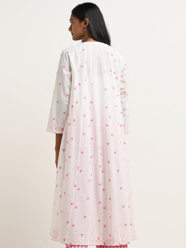 Utsa Pink Geometrical Design A-Line Cotton Kurta