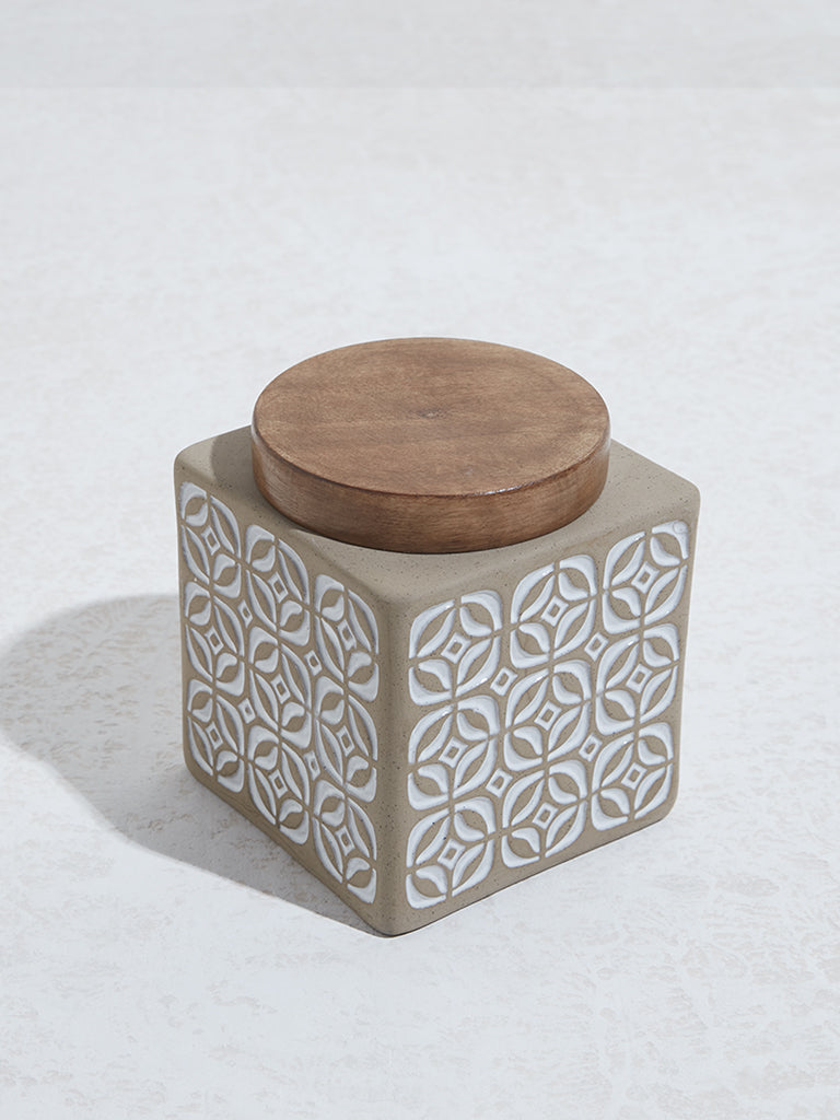 Westside Home Beige & White Retro Embossed Jar