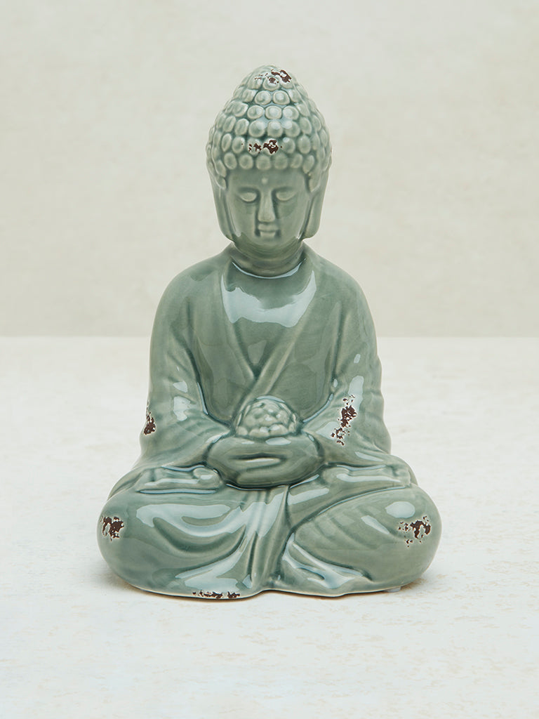 Westside Home Green Ceramic Sitting Buddha Statue Decorative Accessory