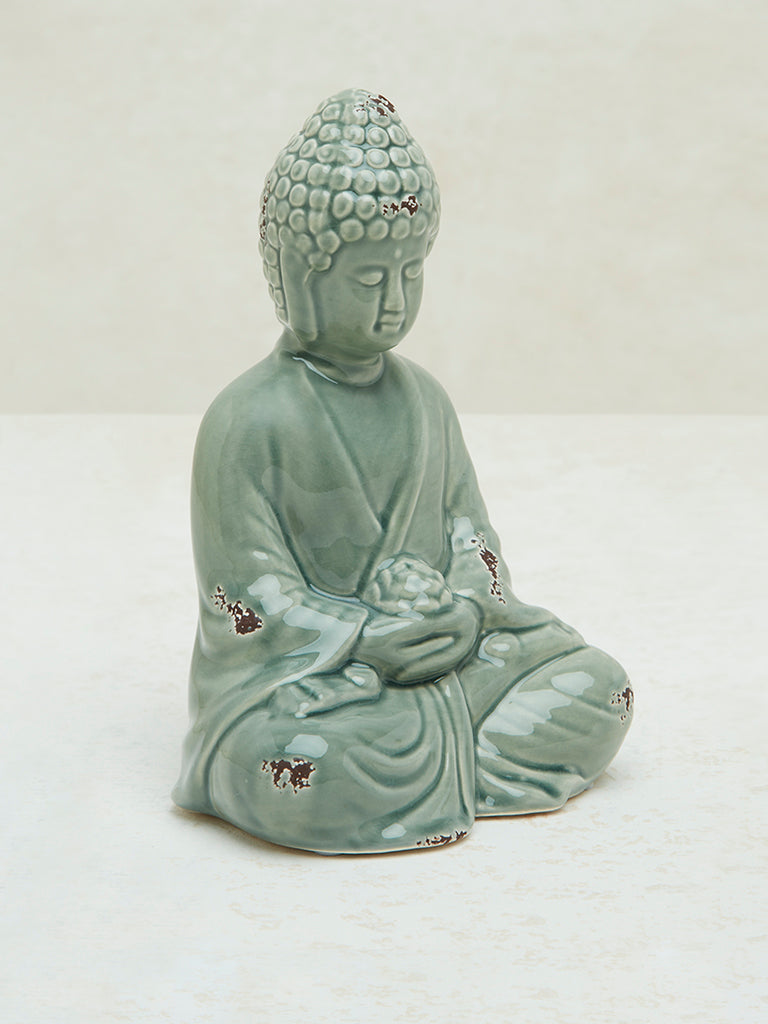 Westside Home Green Ceramic Sitting Buddha Statue Decorative Accessory