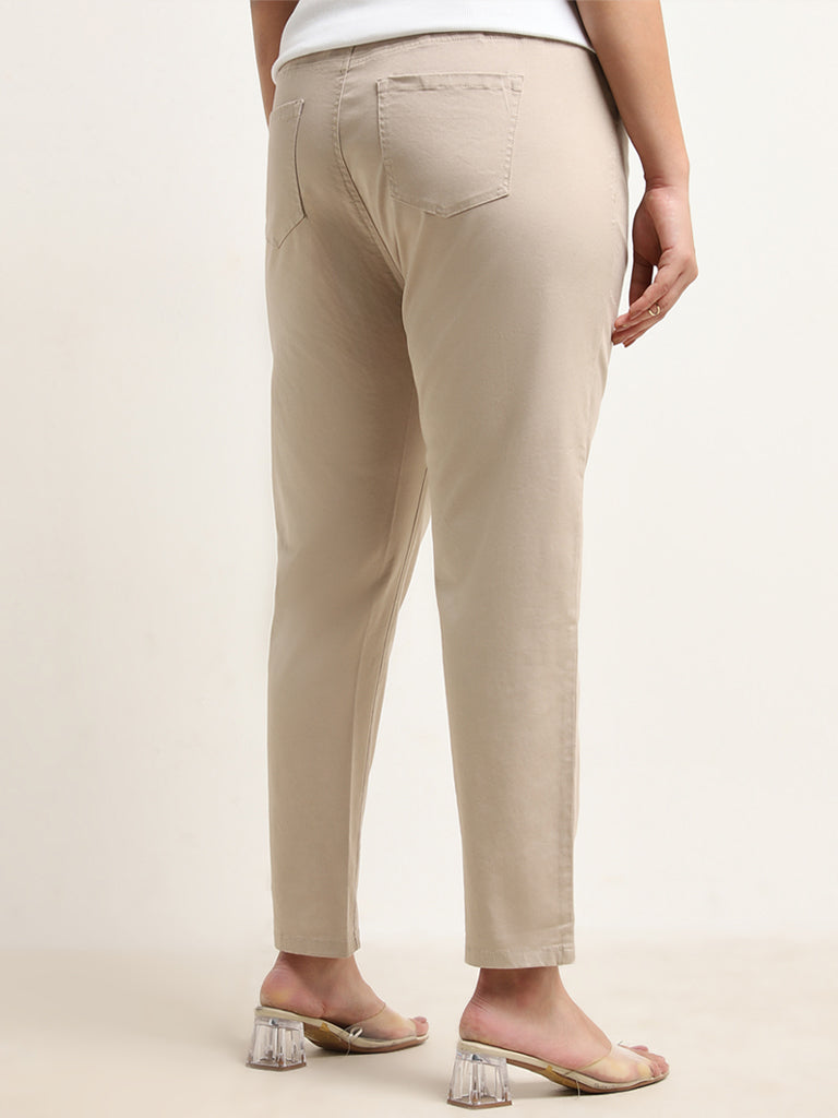 Buy Gia Beige Solid High Rise Cotton Blend Jeggings from Westside