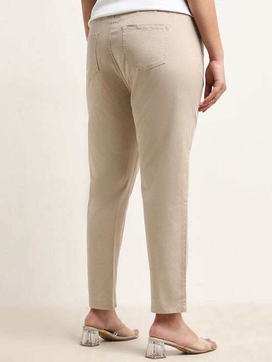 Gia Beige Solid High-Rise Cotton Blend Jeggings