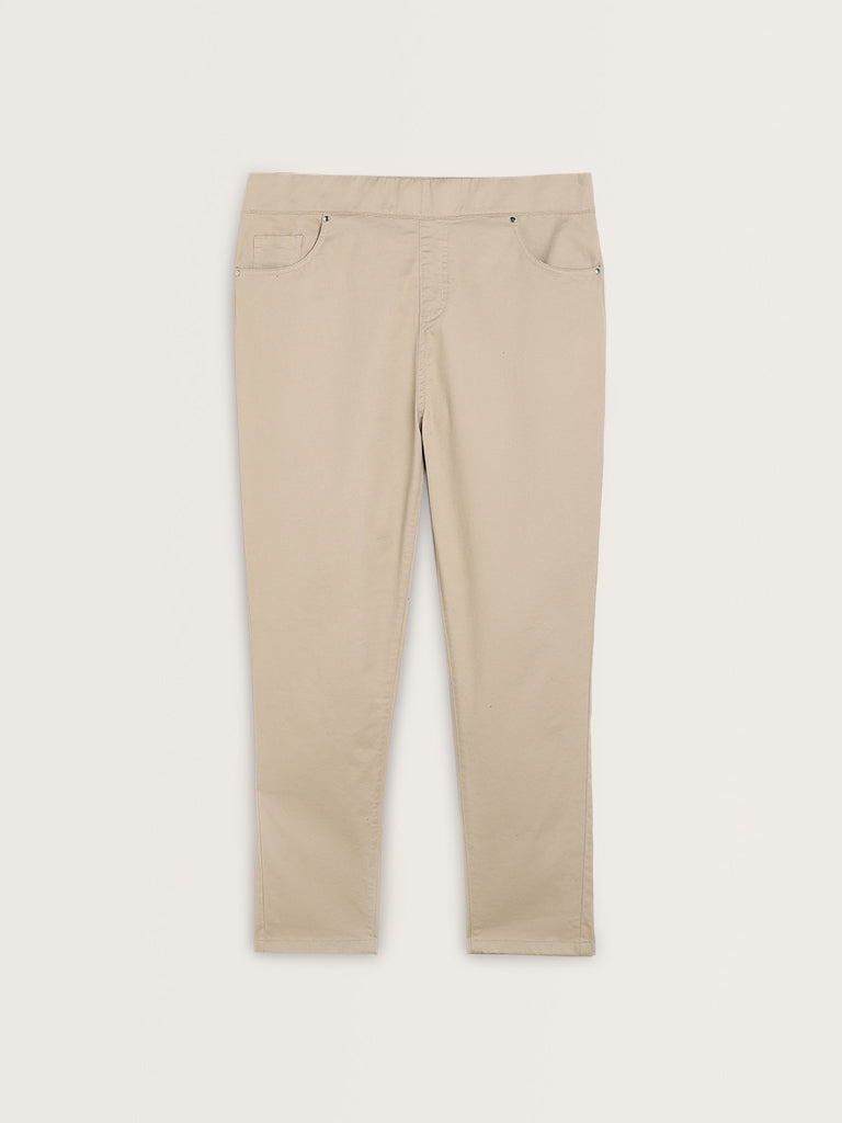 Gia Beige Solid High-Rise Cotton Blend Jeggings