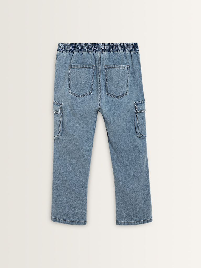 Gia Light Blue Cargo-Style Straight - Fit High - Rise Jeans