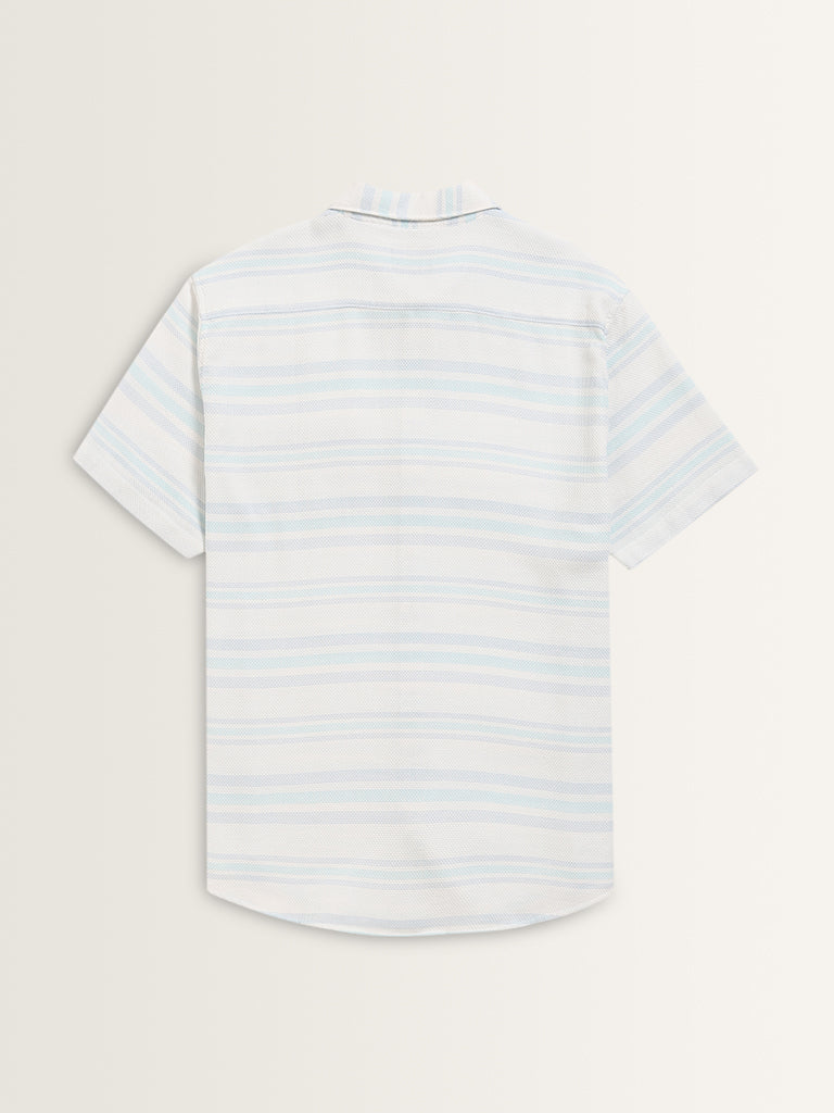 WES Casuals Blue Striped Relaxed-Fit Cotton Shirt