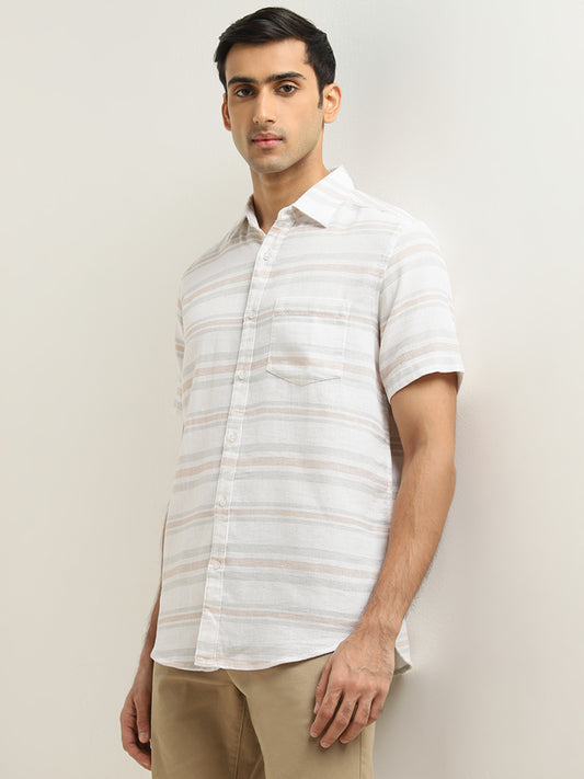 WES Casuals Multicolour Striped Relaxed-Fit Cotton Shirt