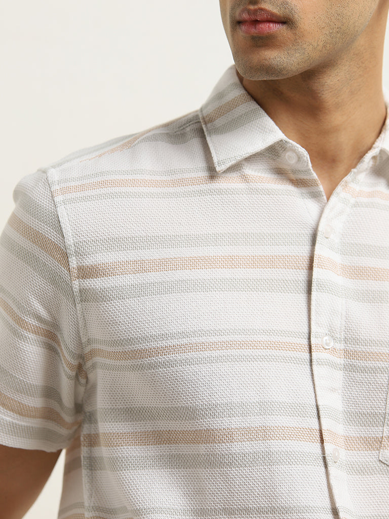 WES Casuals Multicolour Striped Relaxed-Fit Cotton Shirt